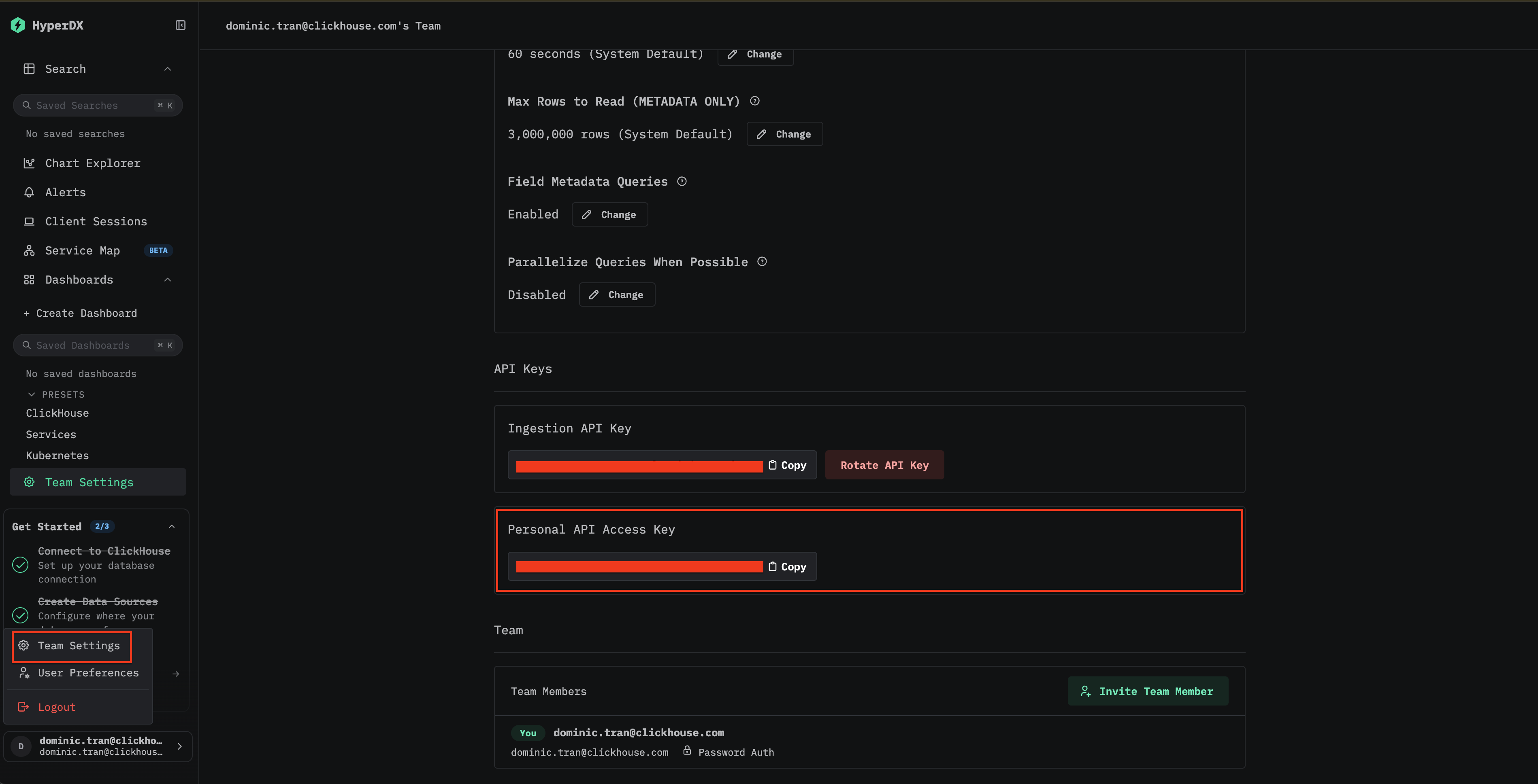 Personal API Access Key в разделе Team Settings